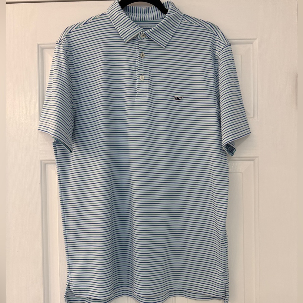 Vineyard Vines Striped Polo White Blue Green Medium